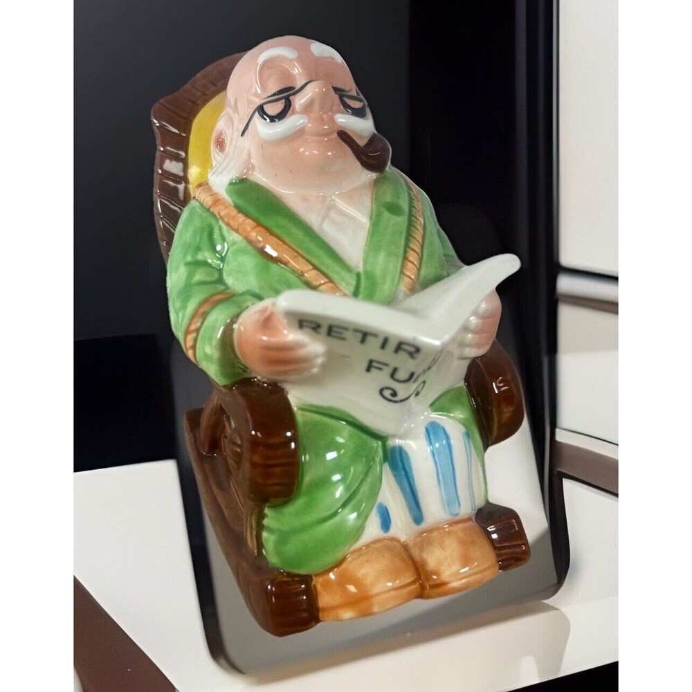 Retirement Fund Rocking Chair Grandpa Pipe Coin Bank Collectible Character Vtg
